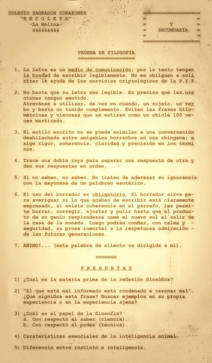 Prueba de filosofía del padre Lanssiers (SS.CC. Recoleta - circa 1990)